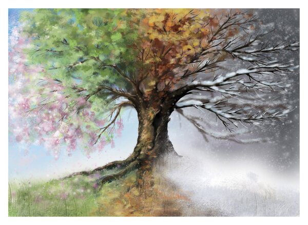 Skleněný obraz - Strom čtyř ročních období (70x50 cm)