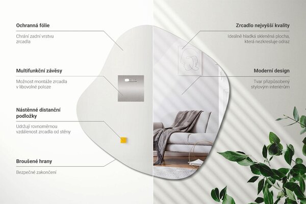 Dekorativní zrcadlo 77 × 76,6 cm – asymetrické - atypické zrcadlo – organický design – moderní interiér