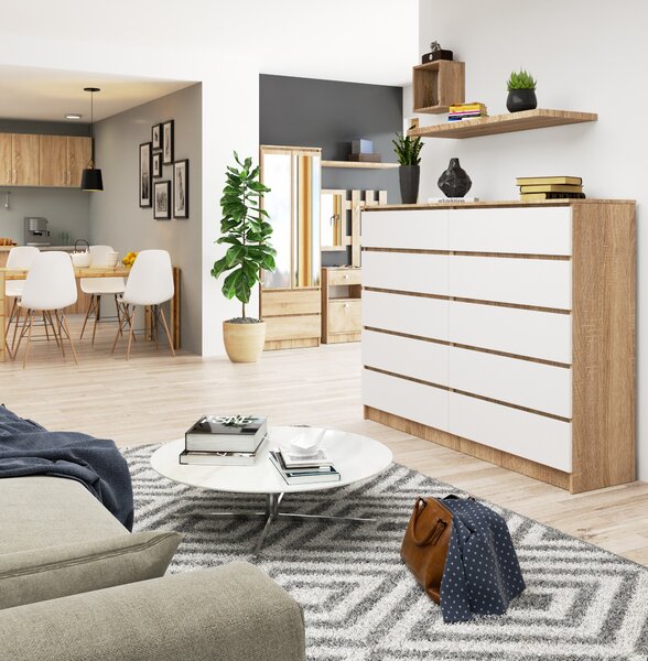 Ak furniture Komoda Rollo K 160 cm dub sonoma/bílá
