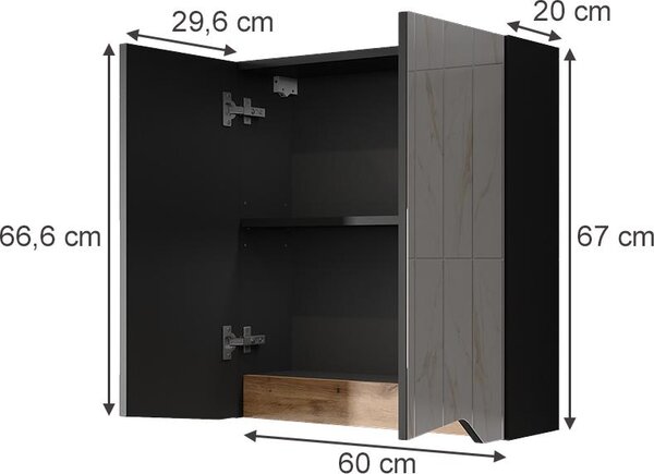 Koupelnová zrcadlová skříňka Vicco Marelle Antracit/Artisan 60 x 67 cm s výškově nastavitelnou policí, Model 57336