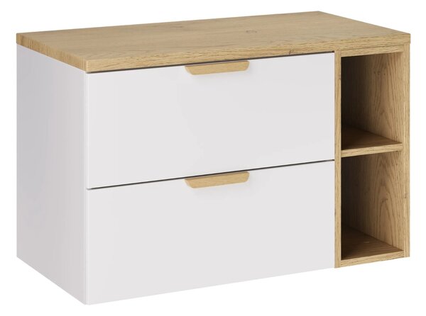 Comad Závěsná skříňka pod umyvadlo Aster Nordic s deskou a regálem 80 cm bílá/dub cremona