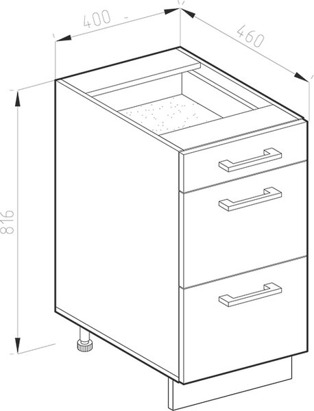 Spodní skříňka kuchyňské linky Vicco R-Line Ušlechtilá šedá 40 cm se zásuvkami a pracovní deskou, Model 37738