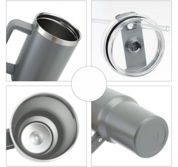 Termohrnek s brčkem TERMOS 1000 ml, šedý