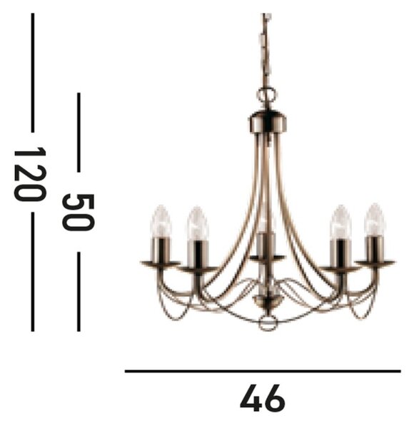 Searchlight 6345-5AB Závěsný pětiramenný lustr MAYPOLE patina