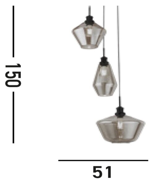 Searchlight 5423-3BK Závěsný lustr MIA kouřové sklo + černá