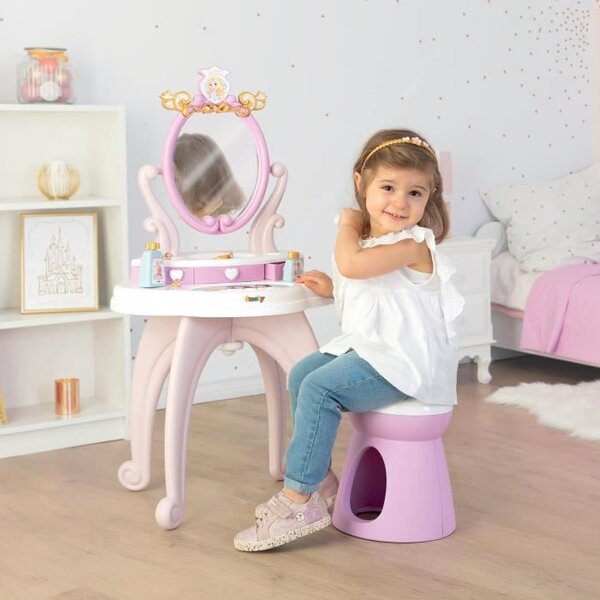 Kosmetický stolek Disney Princess se stoličkou, 3 zásuvkami, nastavitelným zrcadlem, max. nosnost 50 kg