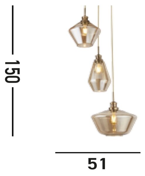 Searchlight 5423-3AB Závěsný lustr MIA jantarové sklo + patina
