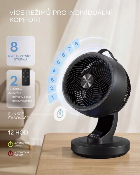 Cirkulační ventilátor FLOW s dálkovým ovládáním, černý SongmicsHome
