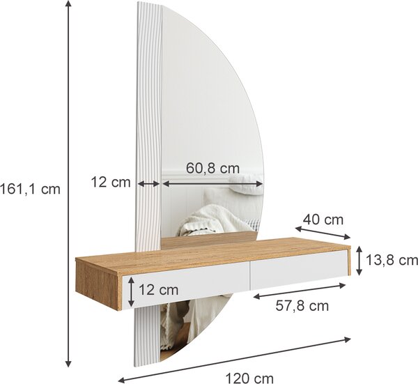 Toaletní stolek Vicco Melisa Bílá 120 cm s LED osvětlením, Model 40815