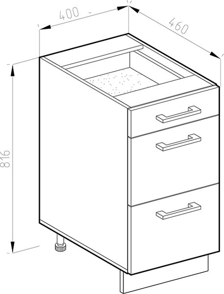 Spodní skříňka kuchyňské linky Vicco R-Line Bílá 40 cm Tvar J, se zásuvkami, bez pracovní desky, Model 39766