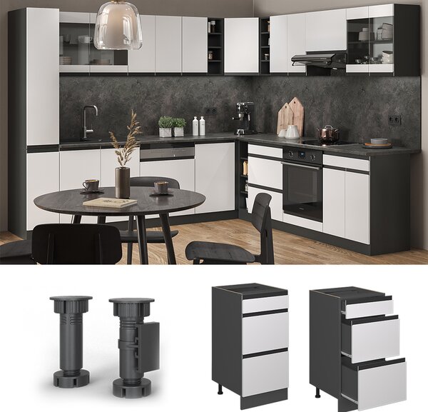 Spodní skříňka kuchyňské linky Vicco R-Line Bílá 40 cm Tvar J, se zásuvkami, bez pracovní desky, Model 39766