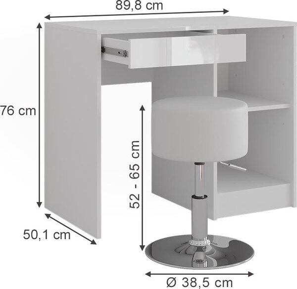 Toaletní stolek Vicco Sherry Bílá/bílý vysoký lesk 89.8 cm s stoličkou, Model 57680