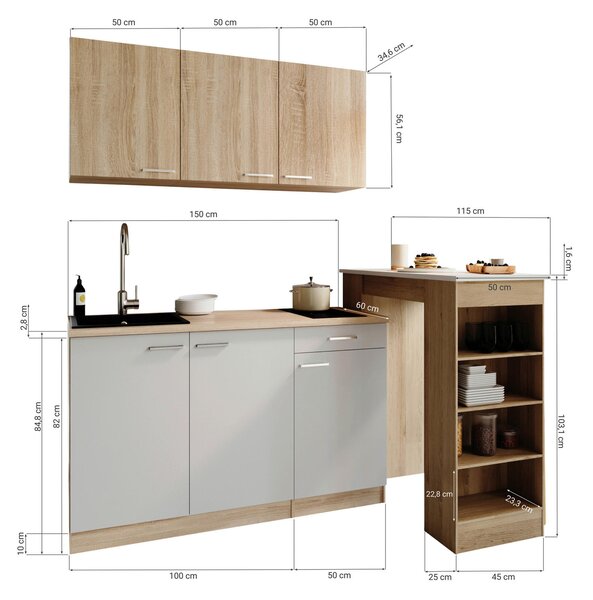 MINIKUCHYNĚ 150 cm Respekta - Online Only kuchyňské linky, Online Only