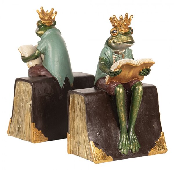 Zarážka na knihy ve tvaru žabáka s korunkou (sada 2 ks) – 14x10x23 cm