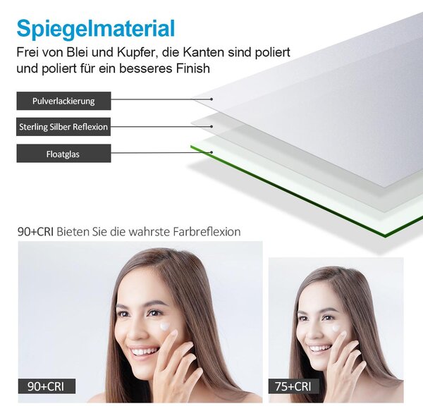 Heilmetz kosmetické zrcadlo s osvětlením Φ48cm Bílé kosmetické zrcadlo LED Stolní zrcadlo 3 barvy světla Teplá bílá/Neutrální/studená bílá (stmívatelné 3000-6500K) Dotyková vrstva