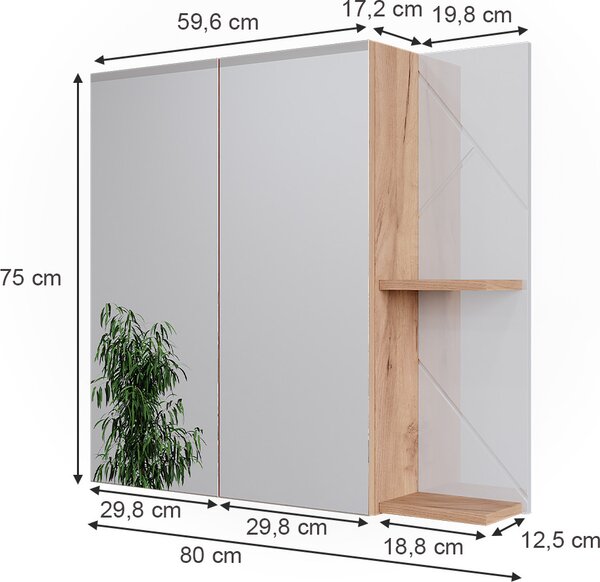 Skříňka se zrcadlem do koupelny Vicco Irma Bílá vysoký lesk 80 x 75 cm, Model 52081