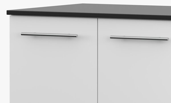 Spodní skříňka INEZ III, kuchyň, dvoudveřová kuchyňská skříňka 80 cm, bílá/černá, se dvěma křídlovými dvířky a stříbrnými kovovými úchytkami