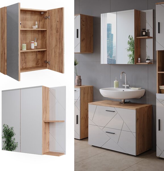 Skříňka se zrcadlem do koupelny Vicco Irma Bílá vysoký lesk 80 x 75 cm, Model 52081