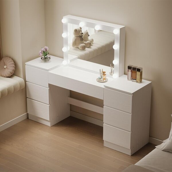 Toaletka S Zrcadlem A Zásuvkami, Bílá, Na Make-Up, Glamour, Moderní Loft