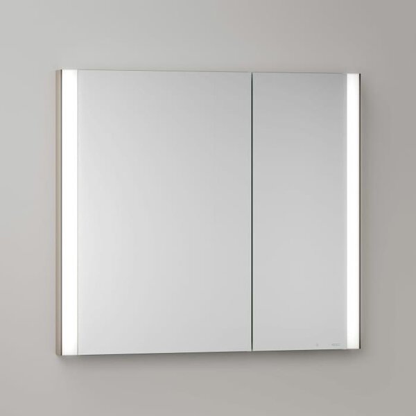 Zrcadlová skříňka Keuco Royal Metis LED, zapuštěná do zdi, rozměry 80 x 71 cm, s 2 asymetrickými dvířky