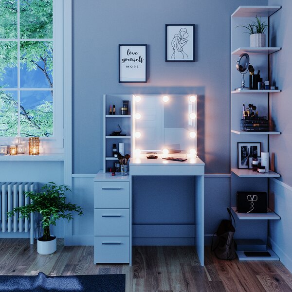 Toaletní stolek Vicco Meryl Bílá 80 cm s LED osvětlením, Model 36206