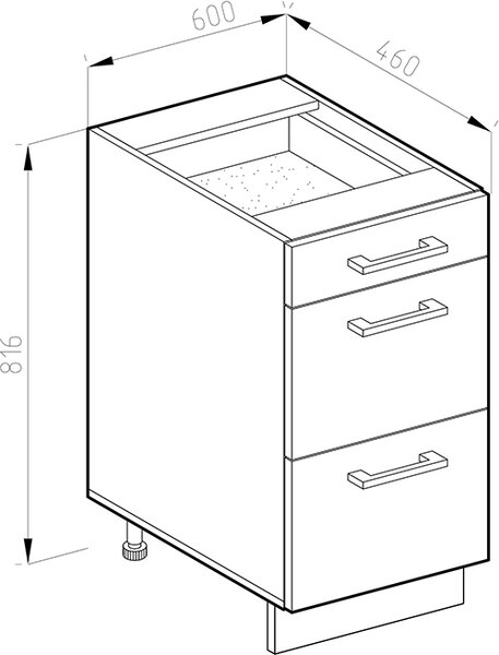 Spodní skříňka kuchyňské linky Vicco R-Line Bílá 60 cm Tvar J, se zásuvkami, bez pracovní desky, Model 39763