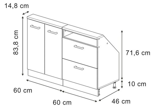Kuchyňská skříňka pod šikmou střechu Vicco R-Line Černý beton 120 cm Sada 2 kusů, Model 58125