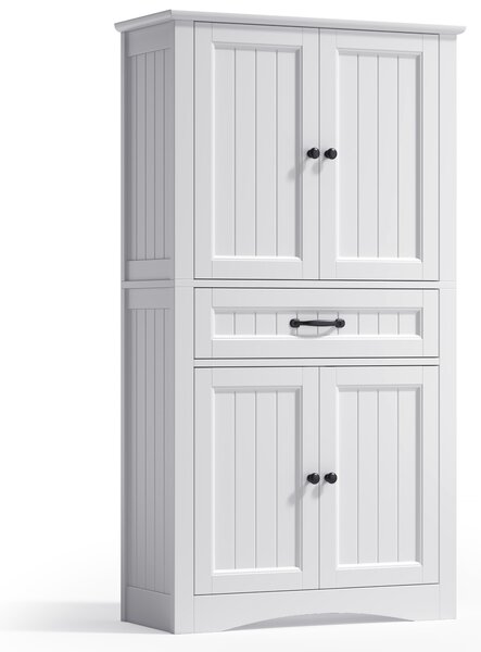 Skříňka do koupelny BEALIFE, rozměry 73x130x31 cm, se 4 dvířky a 1 zásuvkou | Vysoká skříňka do koupelny | Bílá | AP68