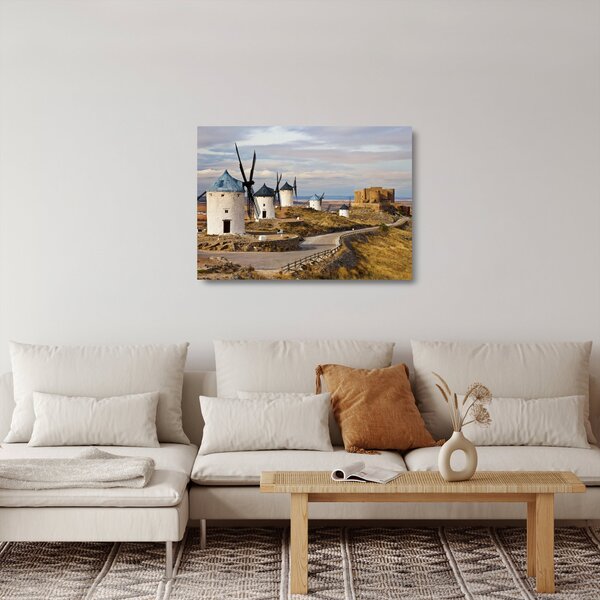 Skleněný obraz - Větrné mlýny Consuegra, Španělsko (70x50 cm)