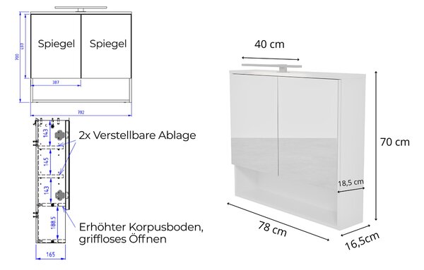 HAJDUK FURNITURE Zrcadlová Koupelnová Skříňka Dub Sonoma 78x70 cm s LED Osvětlením IP44 4000K 2 Dveře Polička Bezúchytkové Otevírání