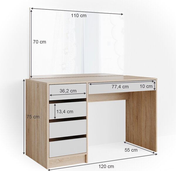 Toaletní stolek Vicco Sherry Bílá/Sonoma 120 cm, Model 36879