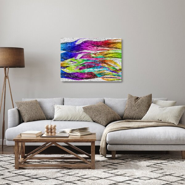 Skleněný obraz - Cihlová zeď s barevnými plameny (70x50 cm)