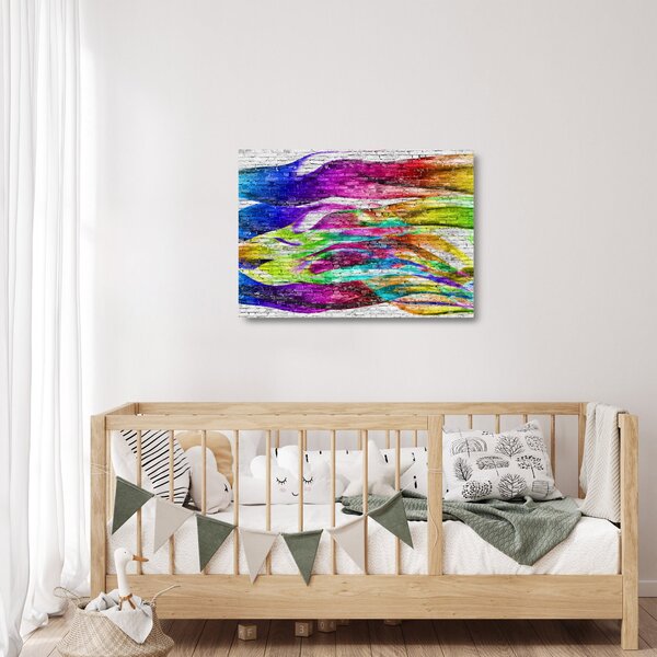 Skleněný obraz - Cihlová zeď s barevnými plameny (70x50 cm)