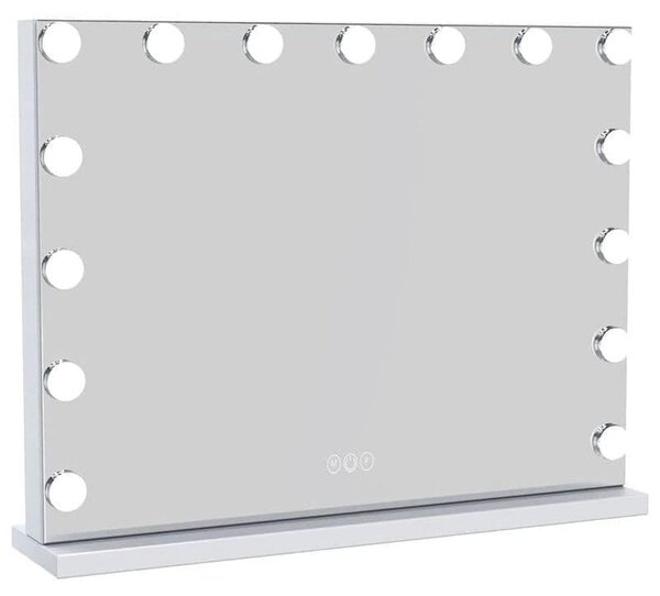 Zrcadlo UNIQ XL Hollywood s 15 LED diodami a dotykovým ovládáním – kosmetické zrcadlo Uniq Vanity s osvětlením, bílé, 58 x 46 cm