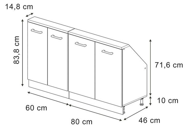 Kuchyňská skříňka pod šikmou střechu Vicco R-Line Černý beton 140 cm Sada 2 kusů, Model 58138