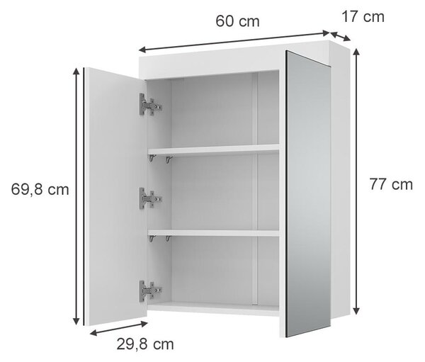 Koupelnová zrcadlová skříňka Vicco Luna Bílá 60 x 77 cm, Model 38764
