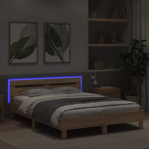 Rám postele s čelem a LED osvětlením dub sonoma 140 x 200 cm 3207548