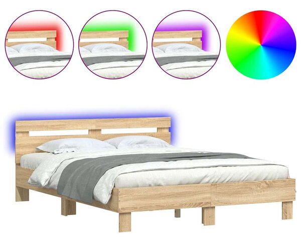 Rám postele s čelem a LED osvětlením dub sonoma 140 x 200 cm 3207548