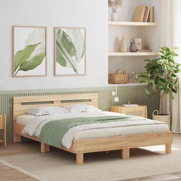 Rám postele s čelem a LED osvětlením dub sonoma 140 x 200 cm 3207548