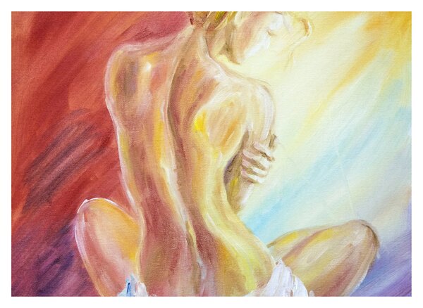 Skleněný obraz odpočívající ženy, olejomalba (70x50 cm)