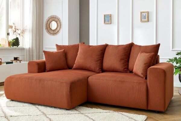 -25 % Dny MOMENTI– Bobochic Paris Terakotově oranžová manšestrová rohová pohovka Enjoy 237 cm, levá