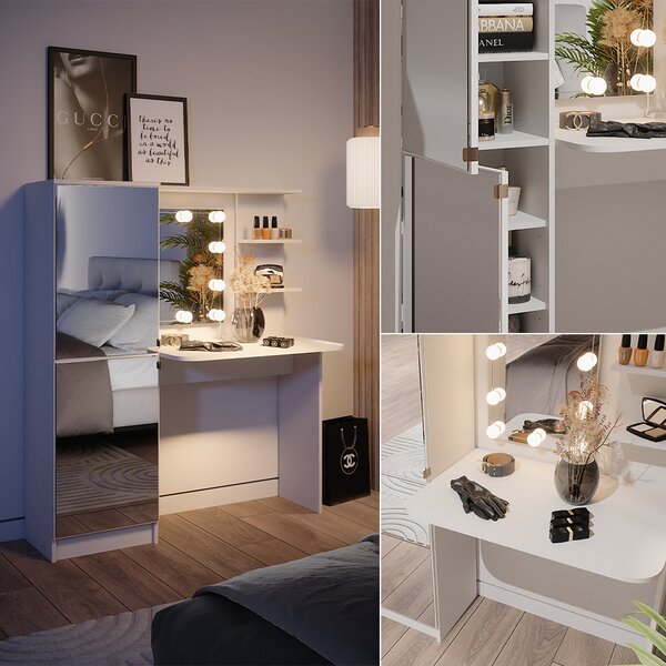 Toaletní stolek Vicco Jasmin Bílá 123 x 141.2 cm s osvětlením LED, Model 51266