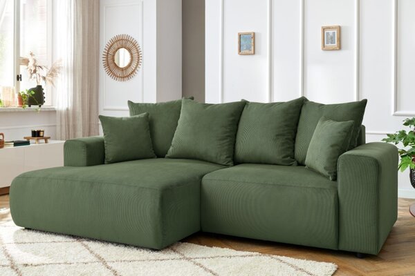 -25 % Dny MOMENTI– Bobochic Paris Zelená manšestrová rohová pohovka Enjoy 237 cm, levá