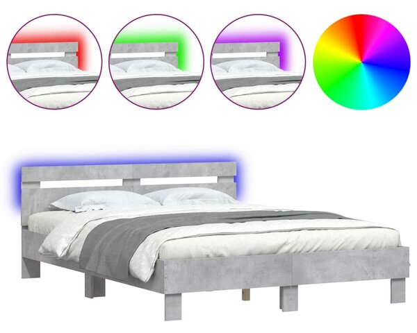 Rám postele s čelem a LED osvětlením betonově šedý 140 x 190 cm 3207563