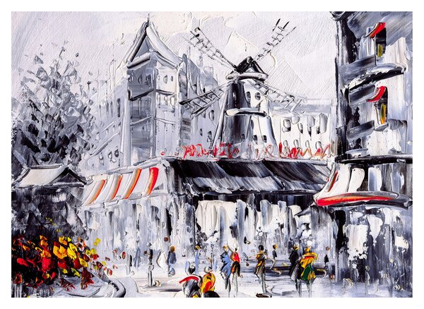 Skleněný obraz - Ulice v Paříži, olejomalba (70x50 cm)