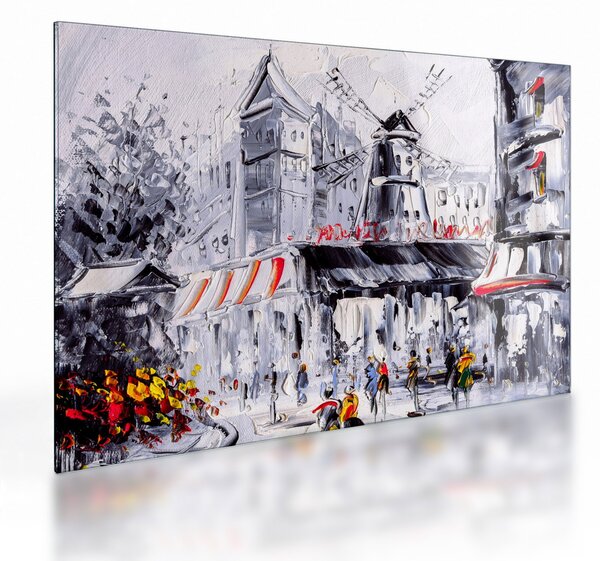 Skleněný obraz - Ulice v Paříži, olejomalba (70x50 cm)