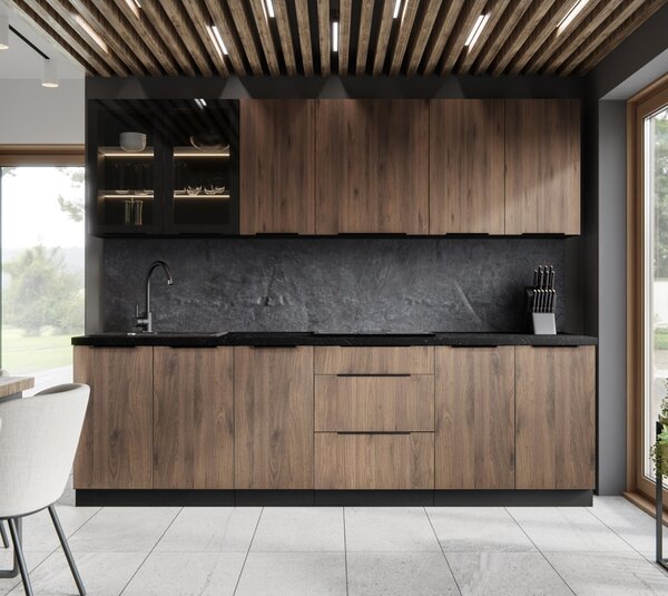 Kondela Dolní rohová kuchyňská skříňka Menzo 90x90 DN 2F BB - černá / ořech