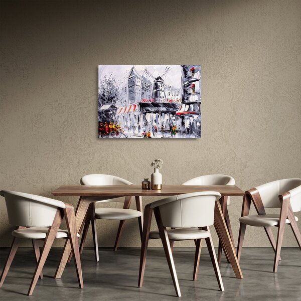 Skleněný obraz - Ulice v Paříži, olejomalba (70x50 cm)