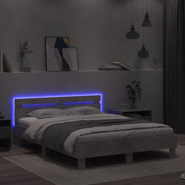Rám postele s čelem a LED osvětlením betonově šedý 140 x 190 cm 3207563