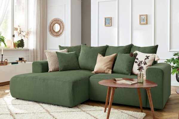 -25 % Dny MOMENTI– Bobochic Paris Zelená manšestrová rohová pohovka Enjoy 237 cm, levá
